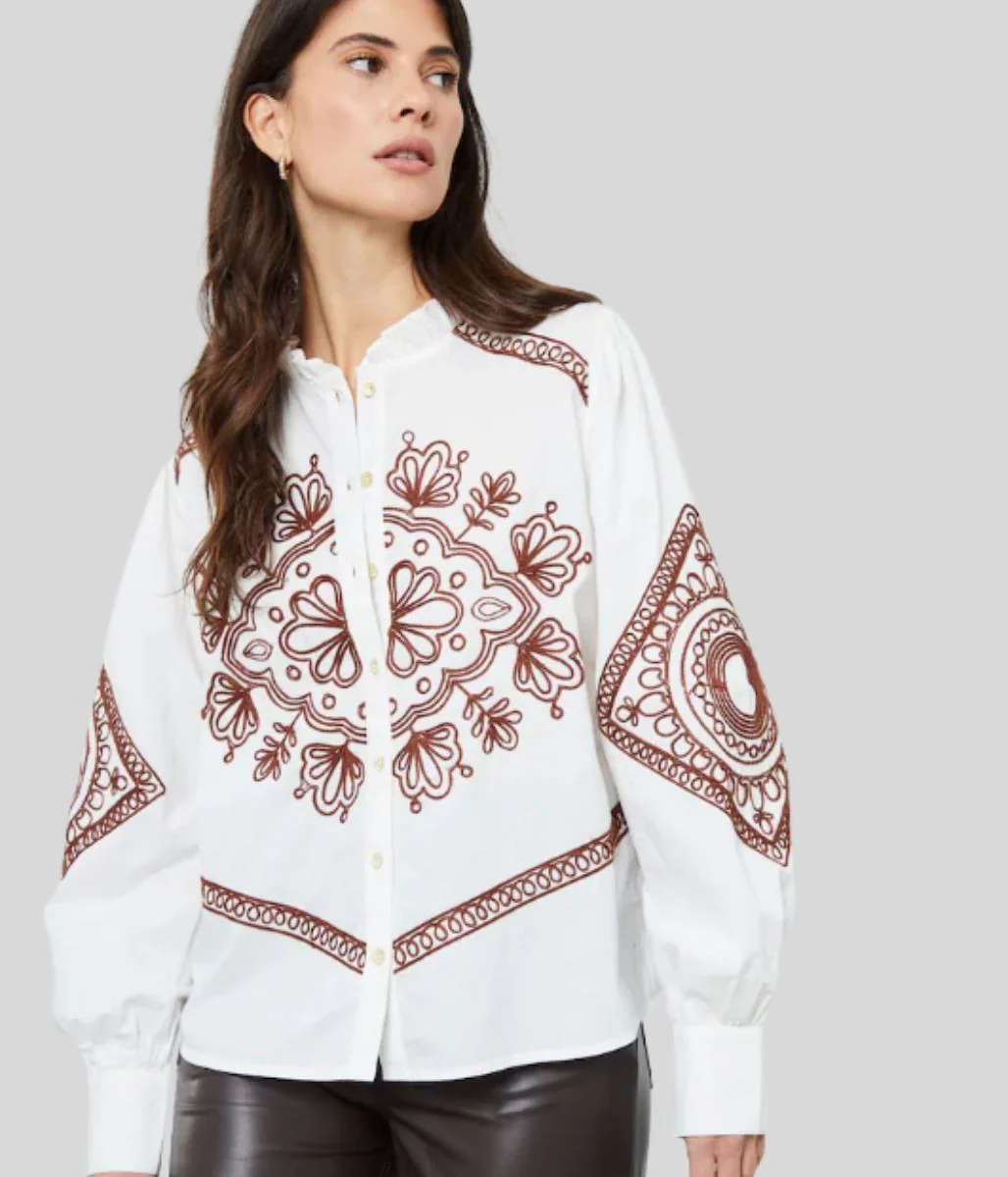 Ecru Embroidered Cotton Blouse - Image 3