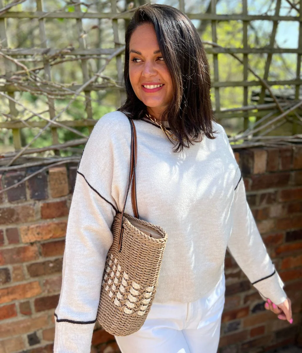 Ecru Tipped Detail Relaxed Fit Jumper