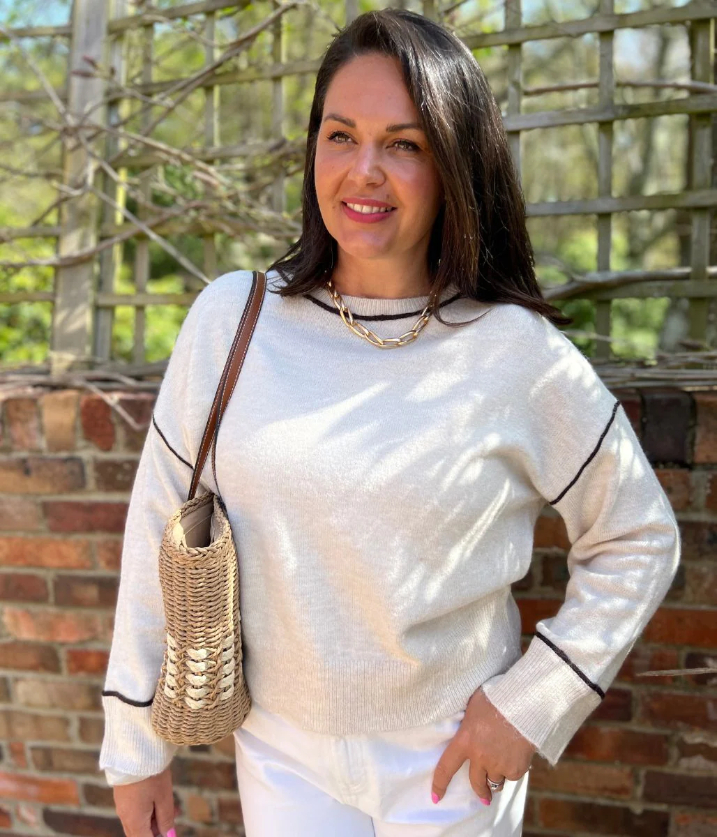 Ecru Tipped Detail Relaxed Fit Jumper - Image 2