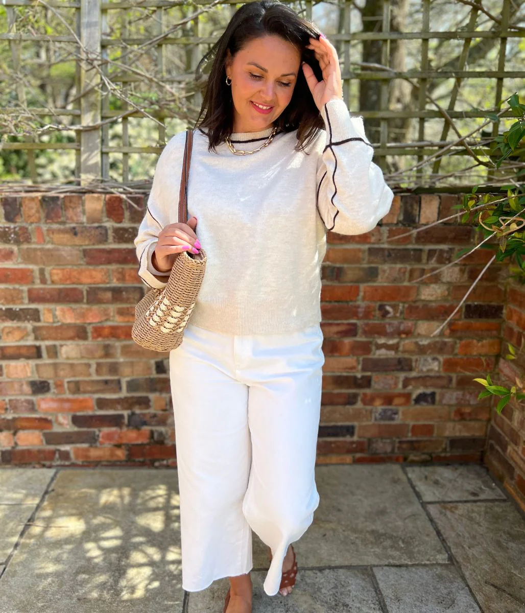 Ecru Tipped Detail Relaxed Fit Jumper - Image 3