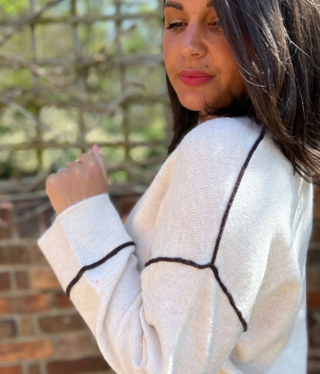 Ecru Tipped Detail Relaxed Fit Jumper - Image 5