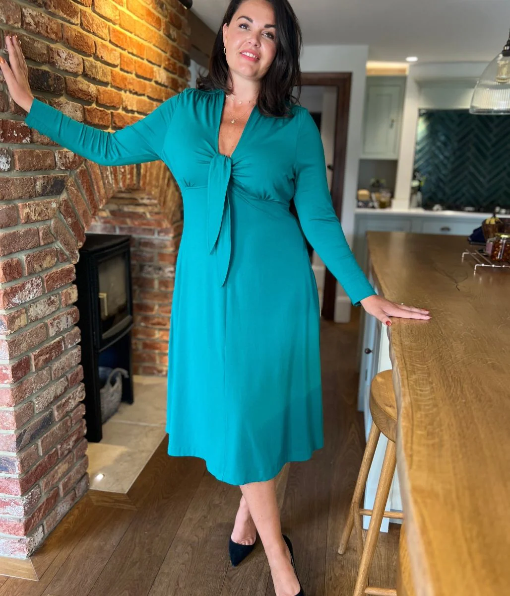 Emerald Green Tie Front Midi Dress - Image 3