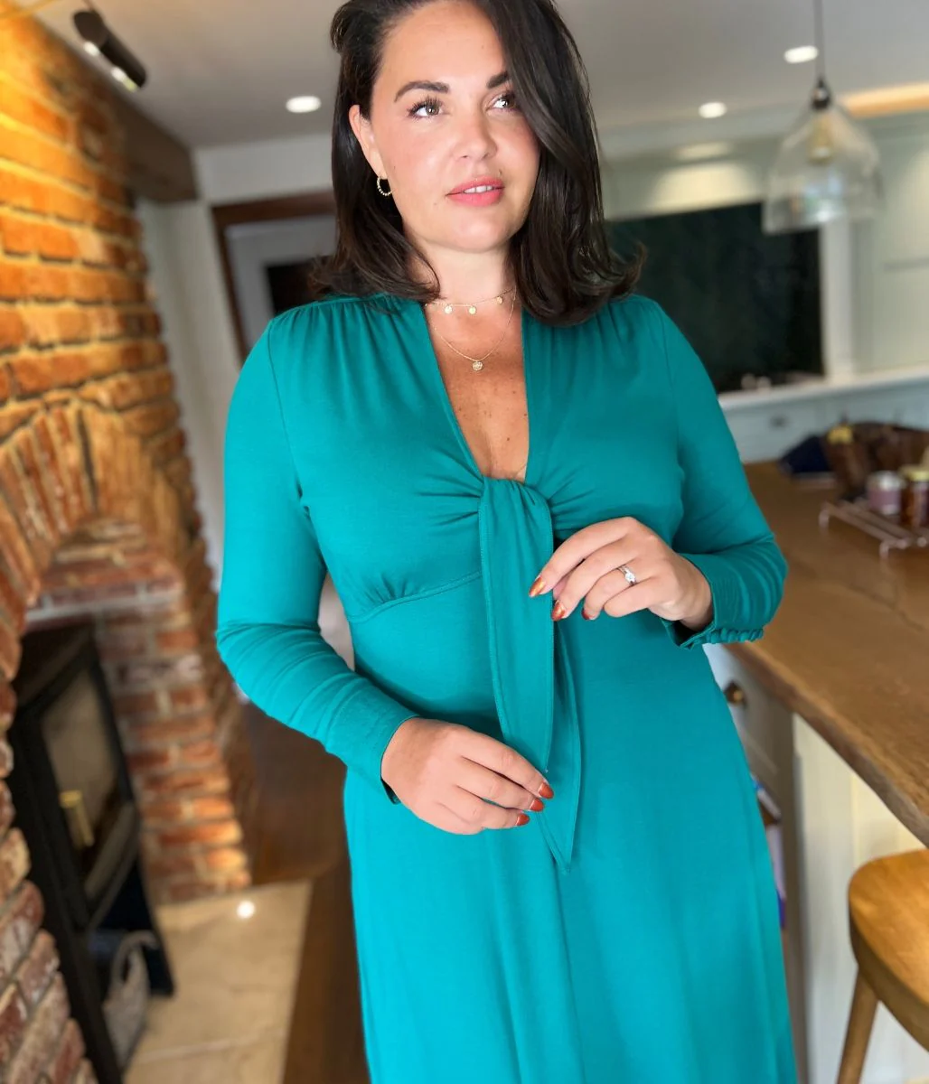 Emerald Green Tie Front Midi Dress - Image 4