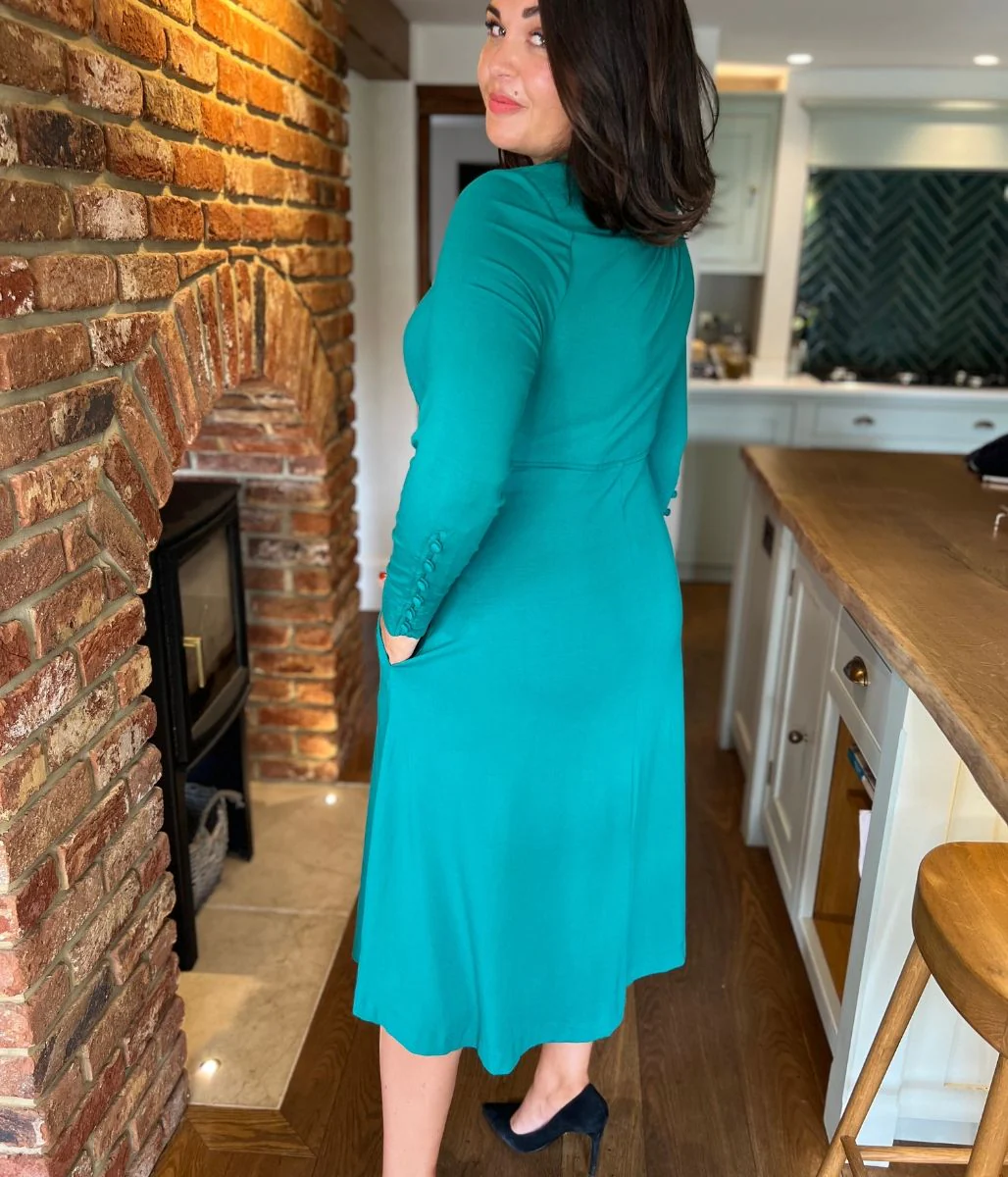 Emerald Green Tie Front Midi Dress - Image 5