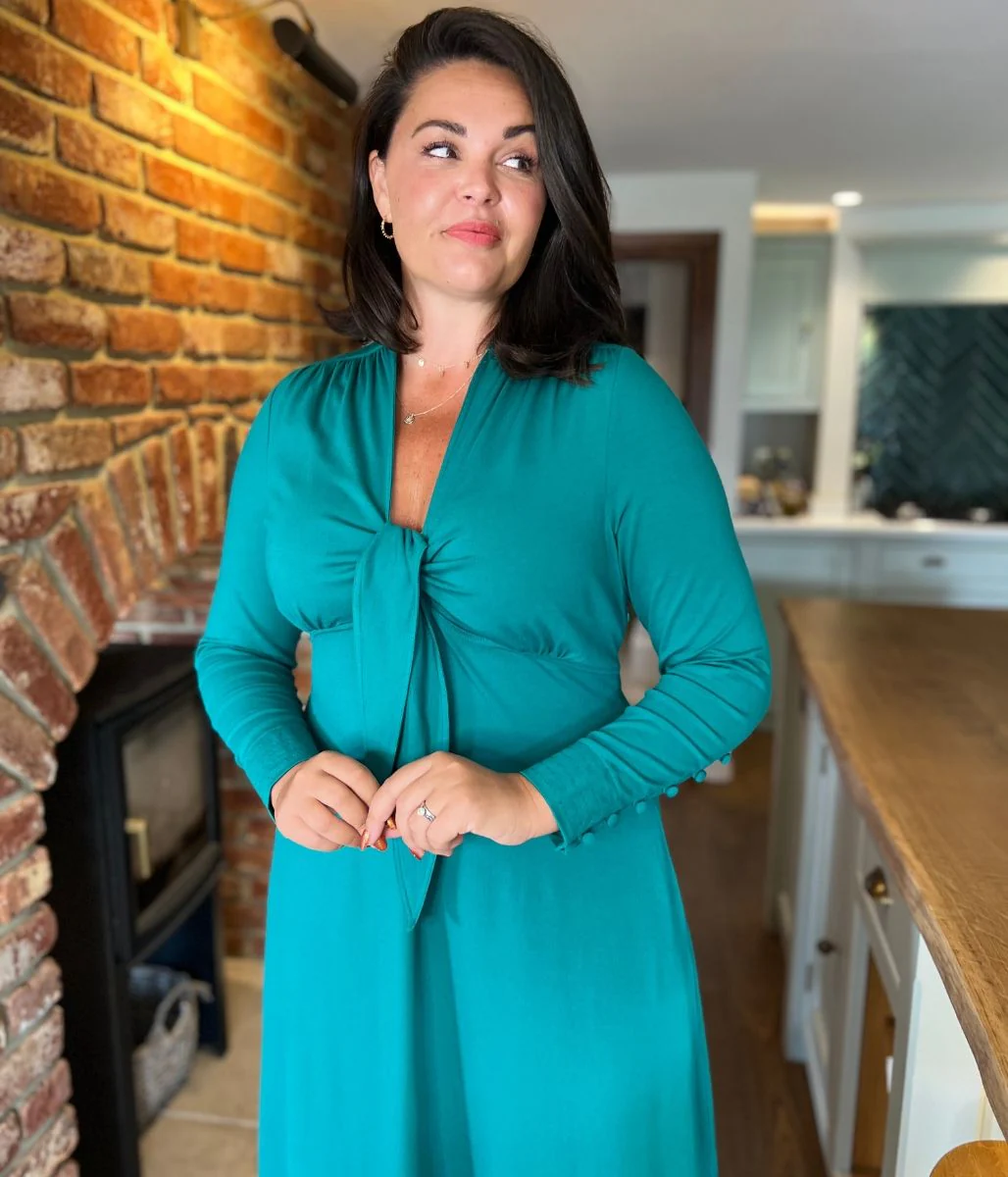 Emerald Green Tie Front Midi Dress - Image 7