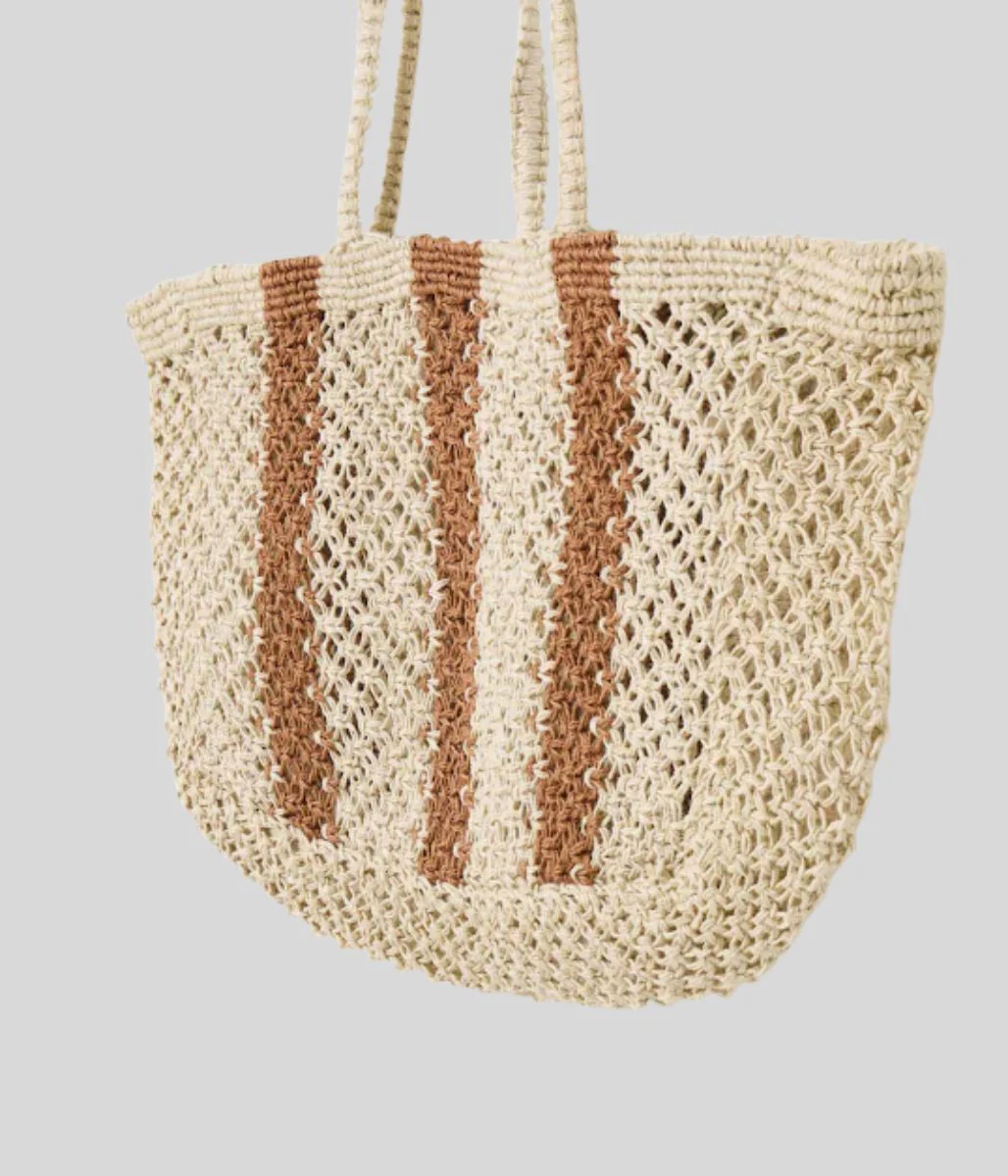 Estie Cream Striped Woven Tote Bag - Image 2