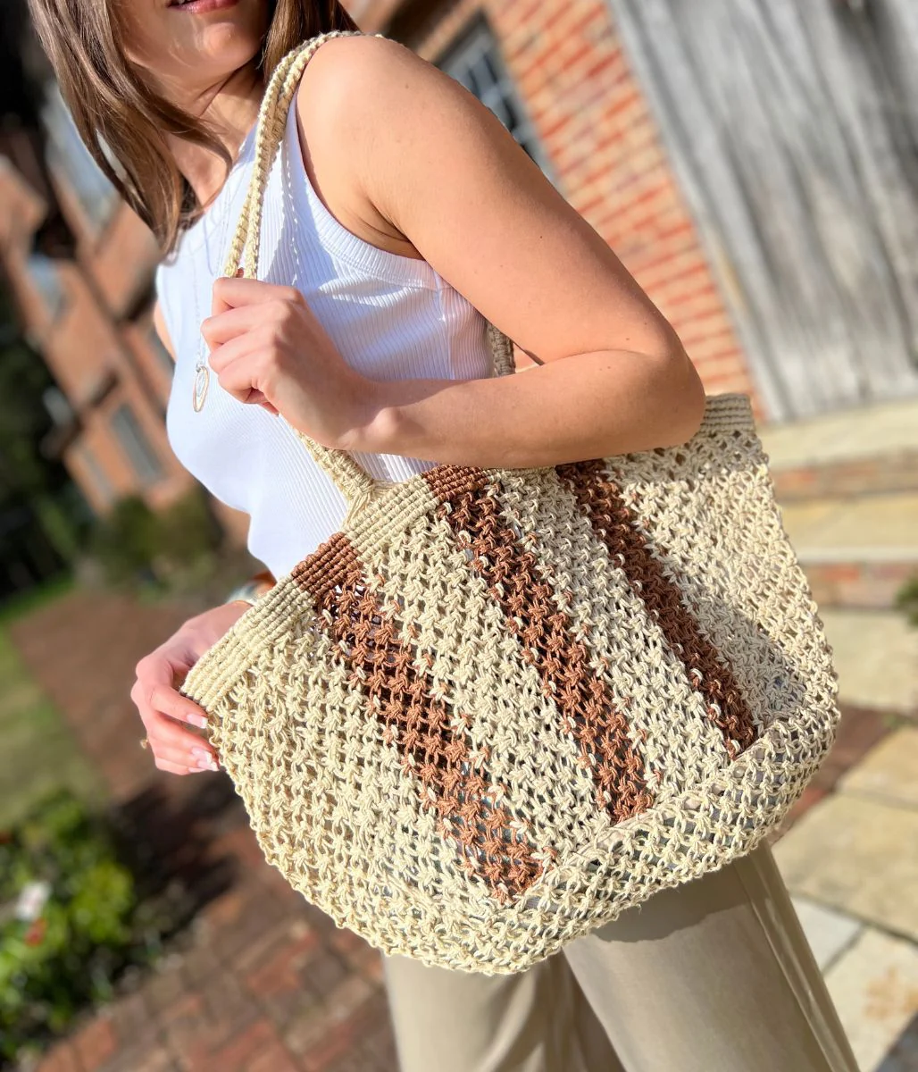 Estie Cream Striped Woven Tote Bag - Image 5