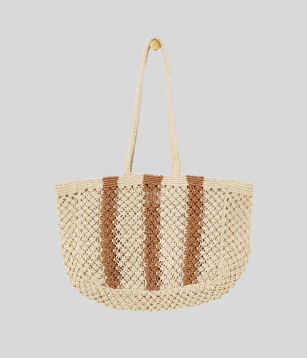 Estie Cream Striped Woven Tote Bag - Image 6