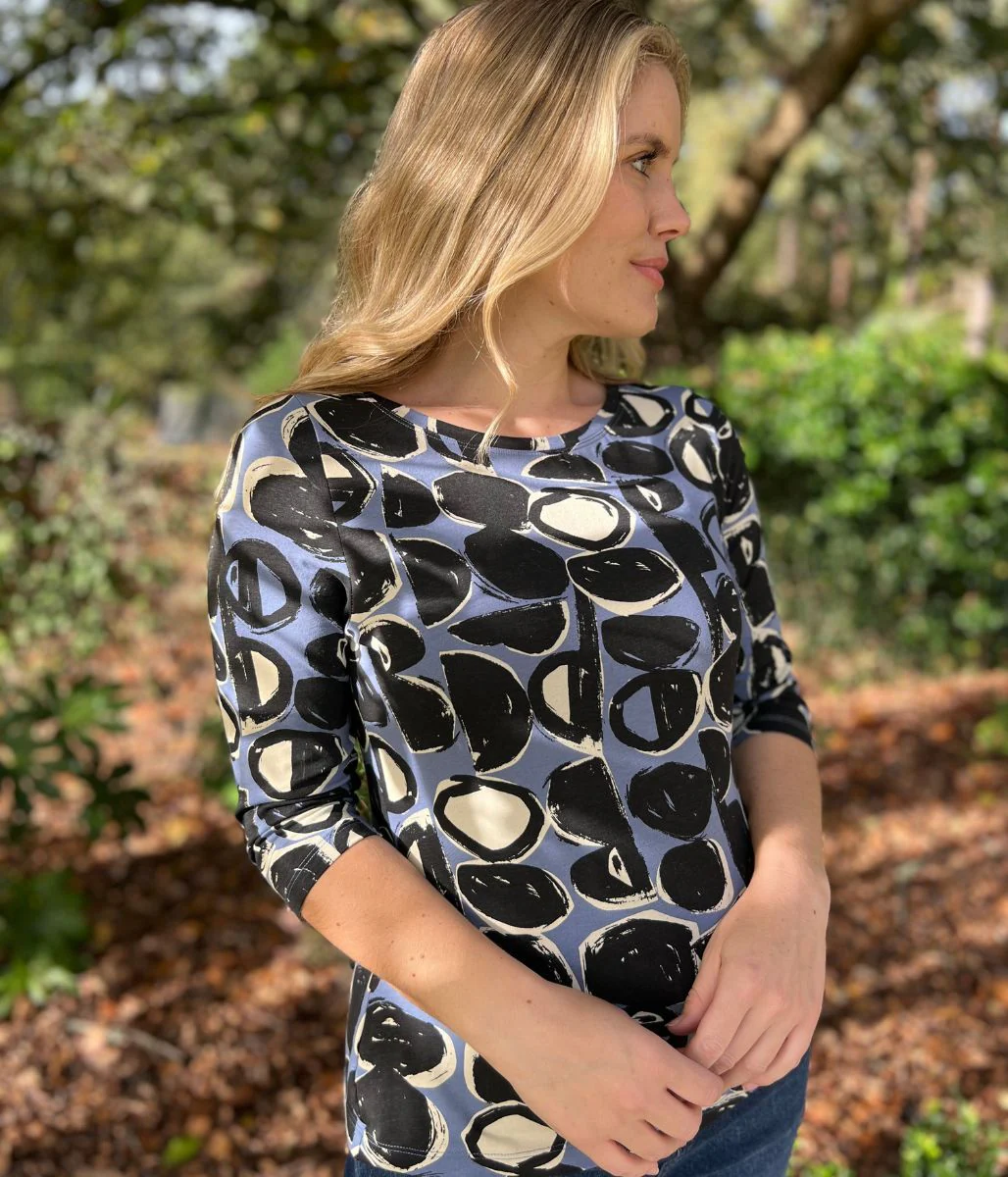 Ex Seasalt Blue Abstract Circle Print 3/4 Sleeve Top - Image 4
