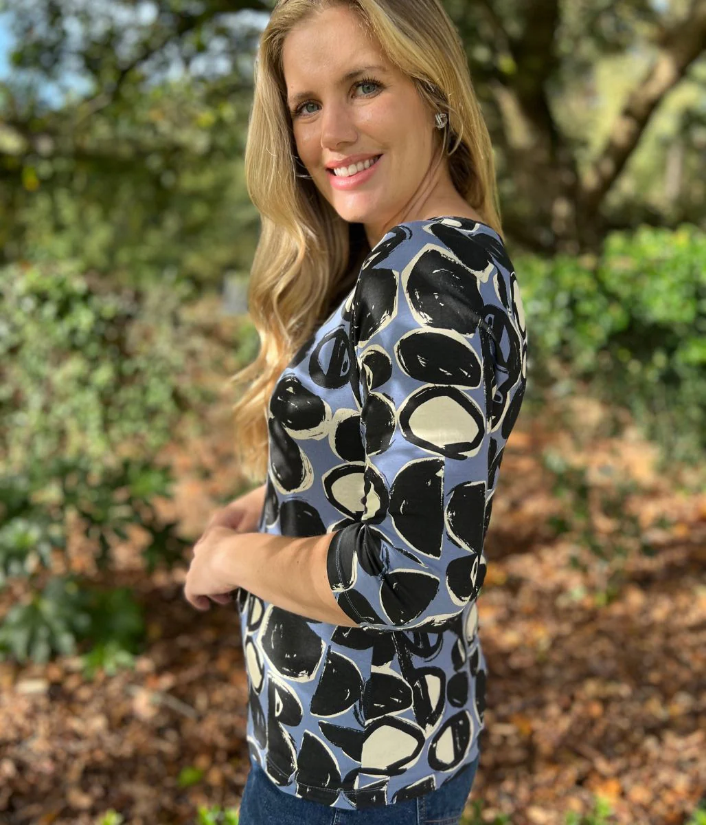 Ex Seasalt Blue Abstract Circle Print 3/4 Sleeve Top - Image 5