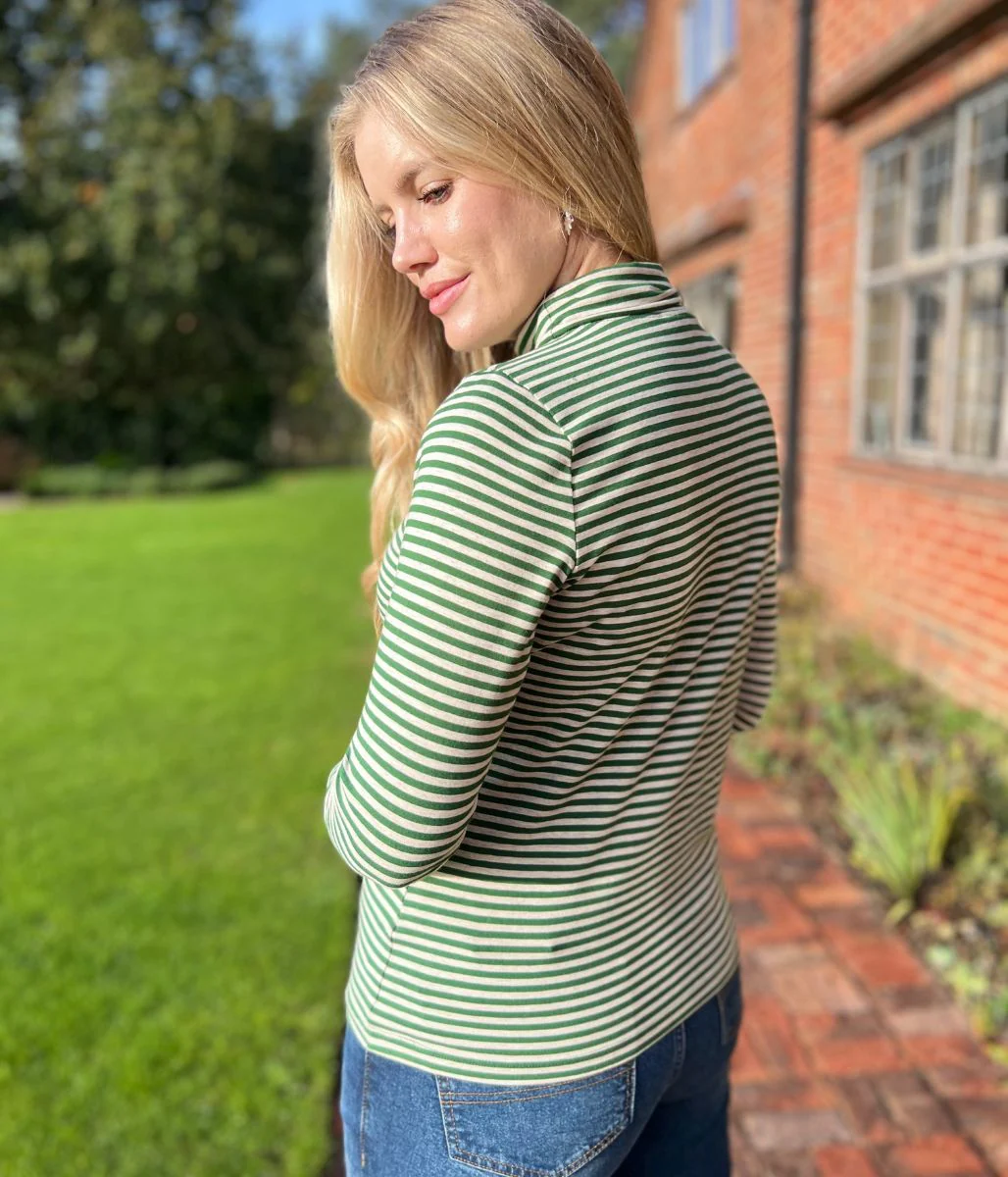 Ex Seasalt Green Striped Landing Roll Neck Top - Image 3