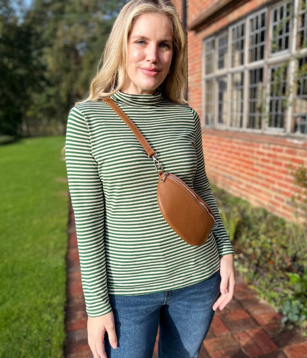 Ex Seasalt Green Striped Landing Roll Neck Top - Image 4