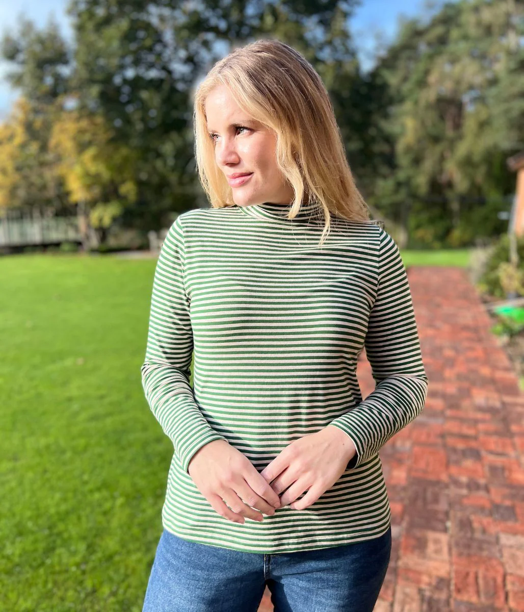 Ex Seasalt Green Striped Landing Roll Neck Top - Image 5