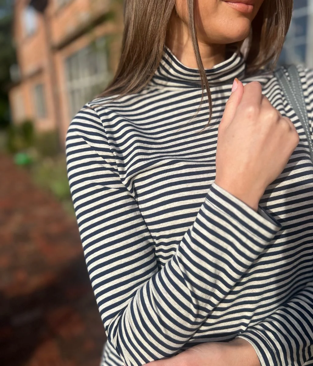 Ex Seasalt Navy Striped Landing Roll Neck Top - Image 4
