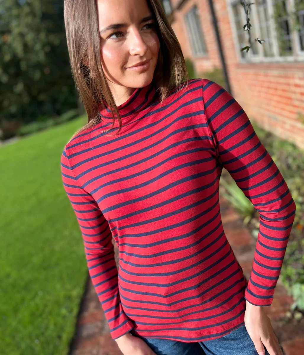 Ex Seasalt Red Striped Landing Roll Neck Top - Image 4
