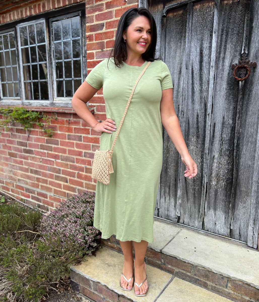 Fern Green Pure Cotton T Shirt Midi Dress