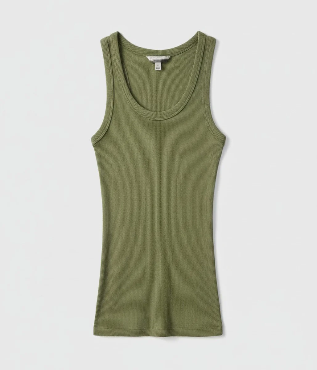 Fern Green Scoop Neck Ribbed Vest Top - Image 2