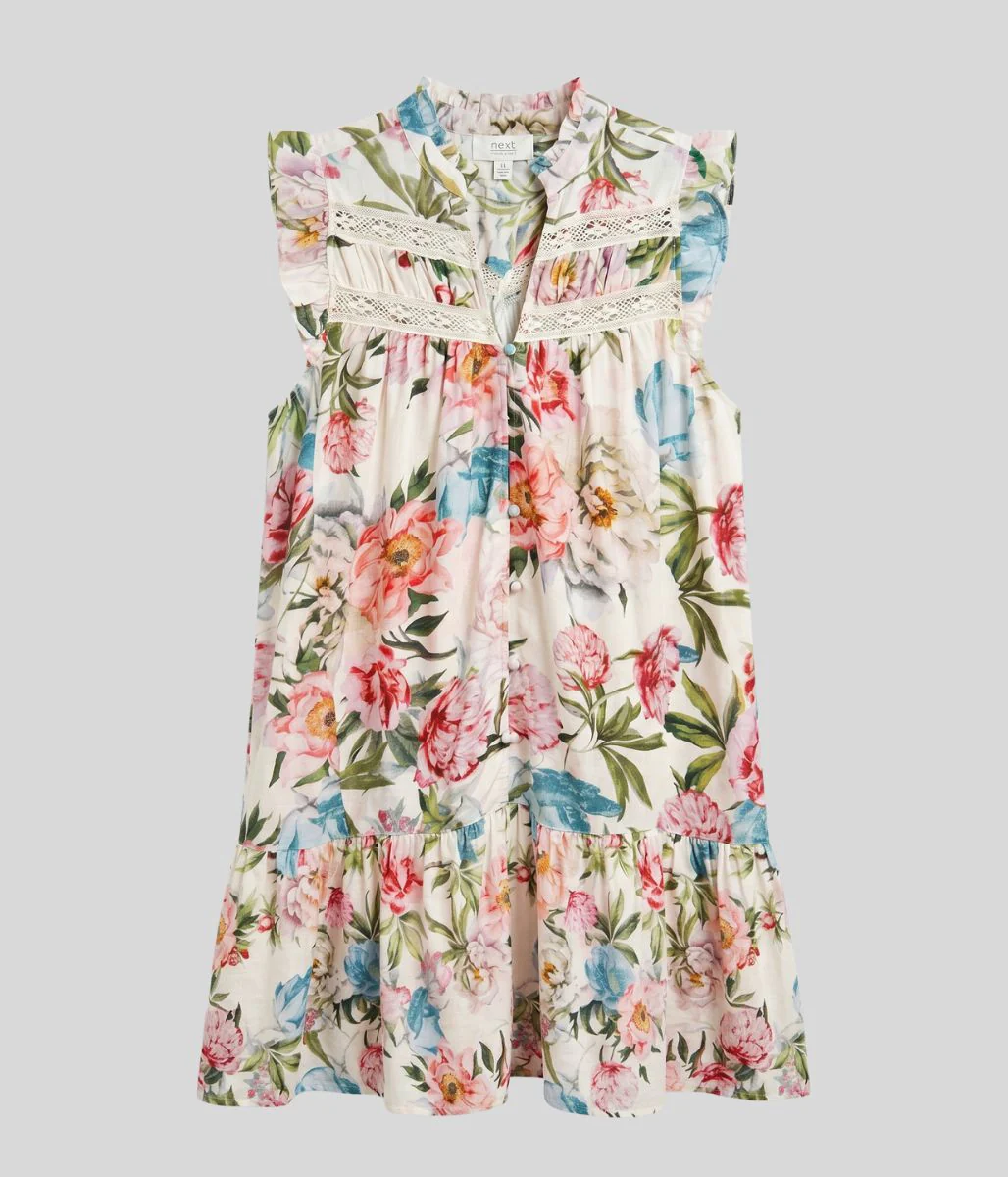 Floral Linen Blend Embroidered Detail Dress - Image 2