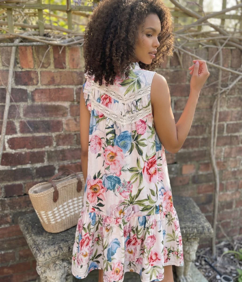 Floral Linen Blend Embroidered Detail Dress - Image 3
