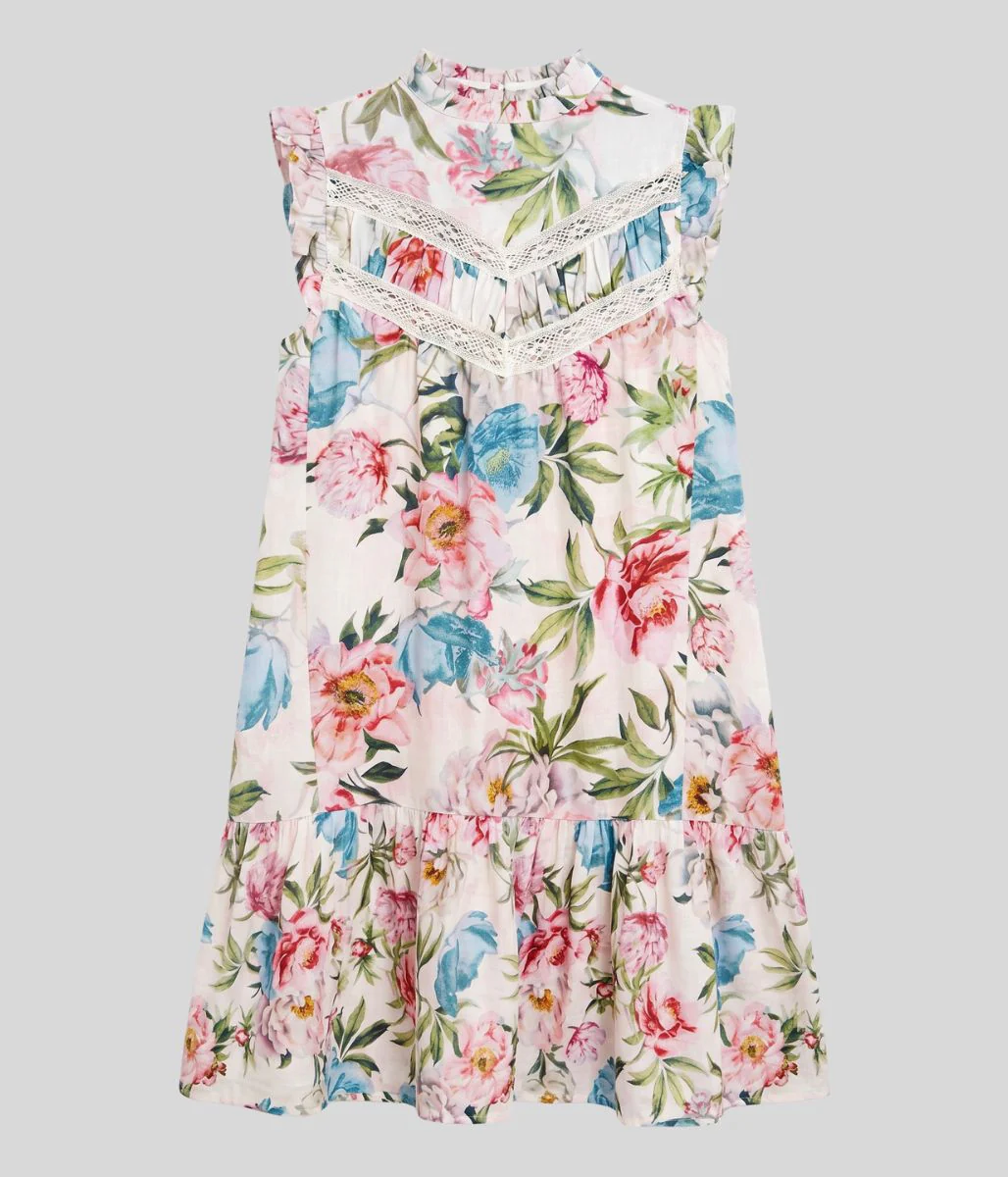 Floral Linen Blend Embroidered Detail Dress - Image 4