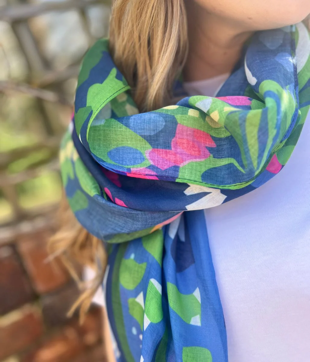 Abstract Floral Frayed Edge Scarf - Image 2