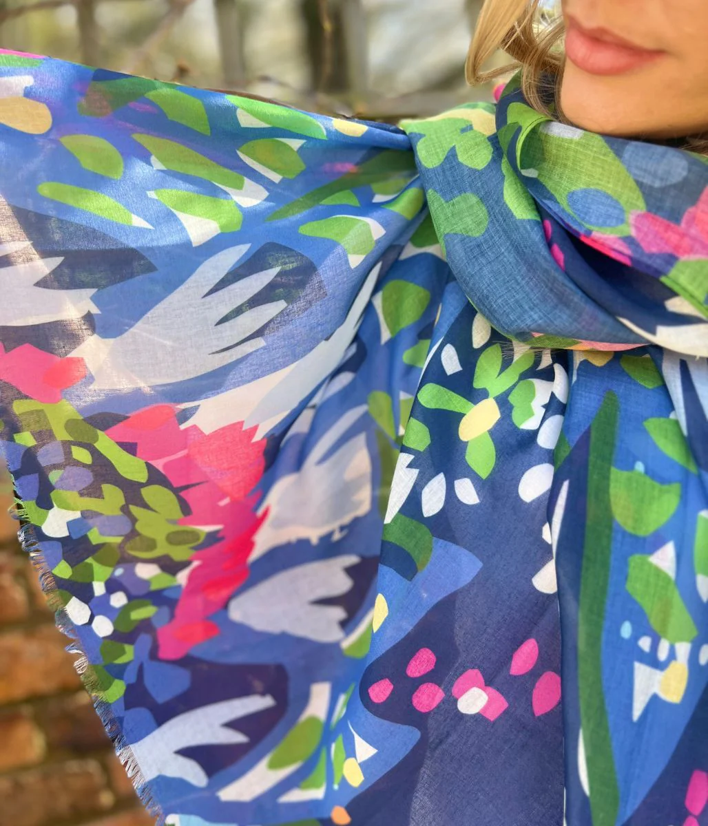 Abstract Floral Frayed Edge Scarf - Image 3