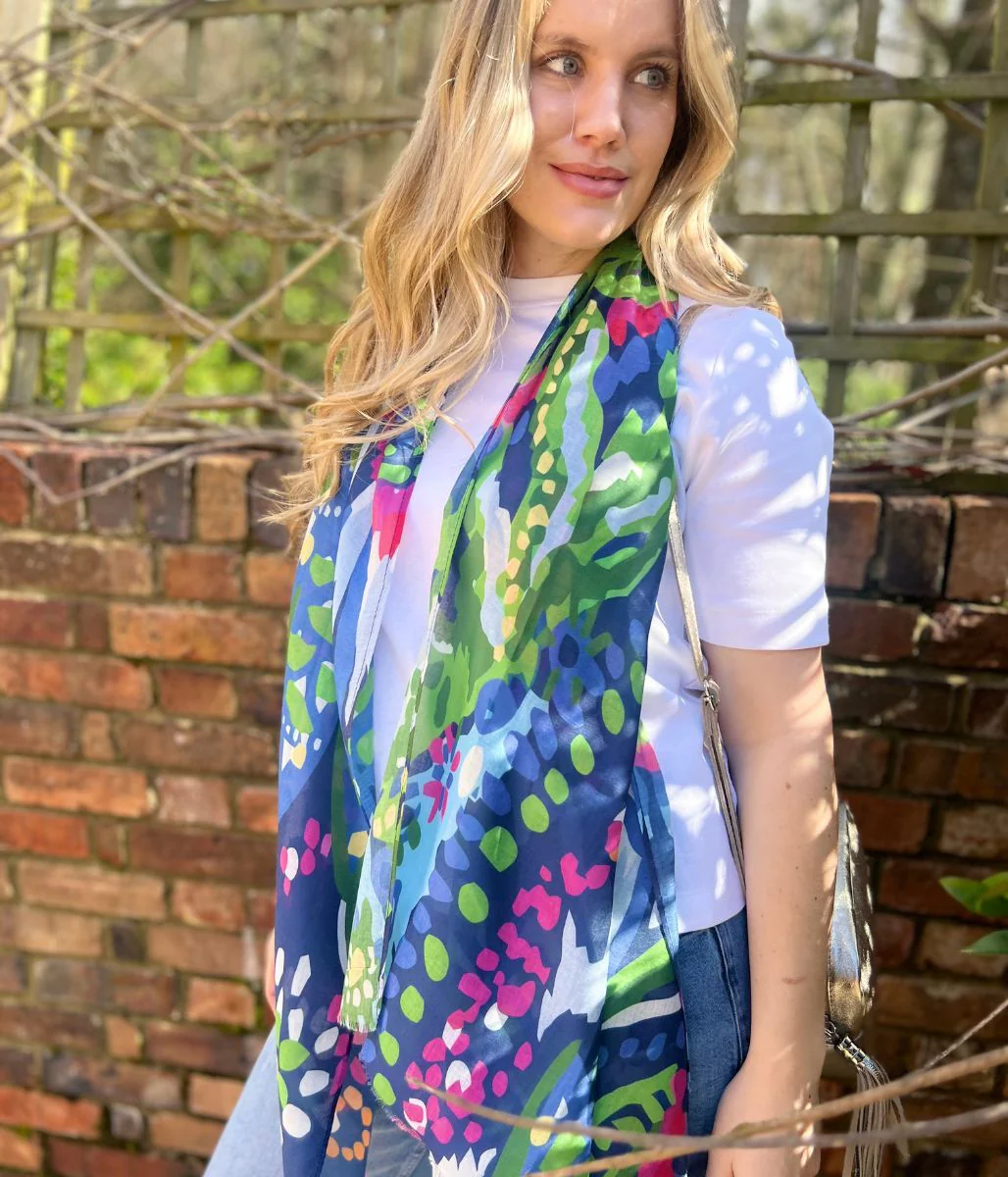 Abstract Floral Frayed Edge Scarf - Image 4