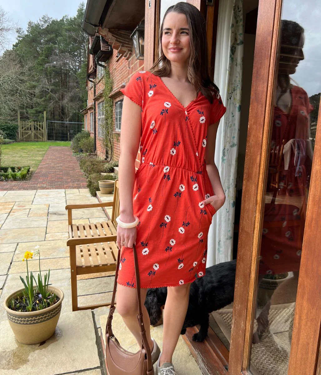 Floral Print Faux Wrap Cotton Dress - Image 11