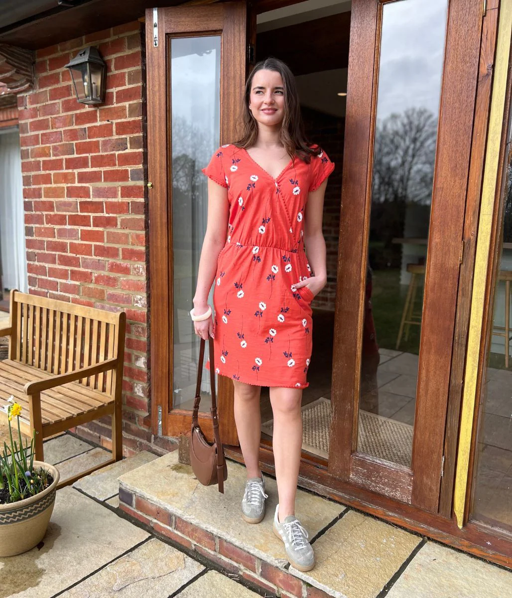 Floral Print Faux Wrap Cotton Dress - Image 5