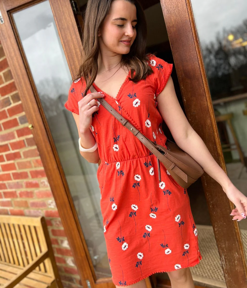 Floral Print Faux Wrap Cotton Dress - Image 6