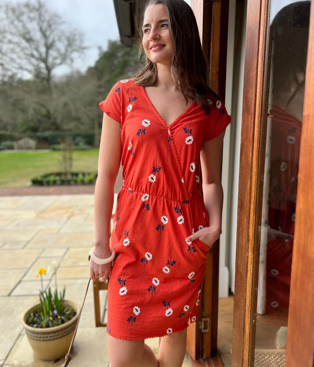 Floral Print Faux Wrap Cotton Dress - Image 7