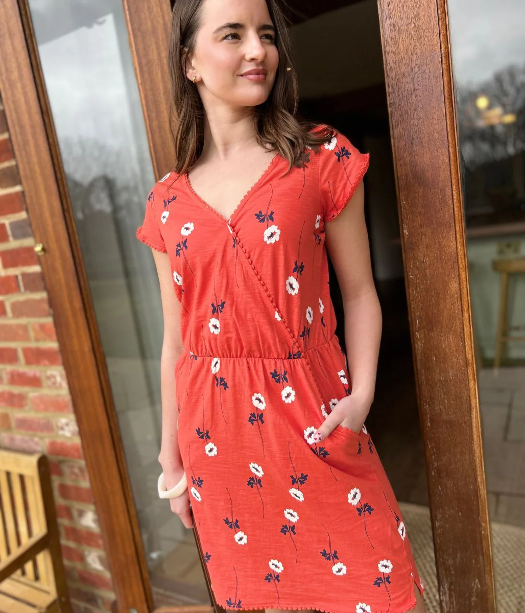 Floral Print Faux Wrap Cotton Dress - Image 8