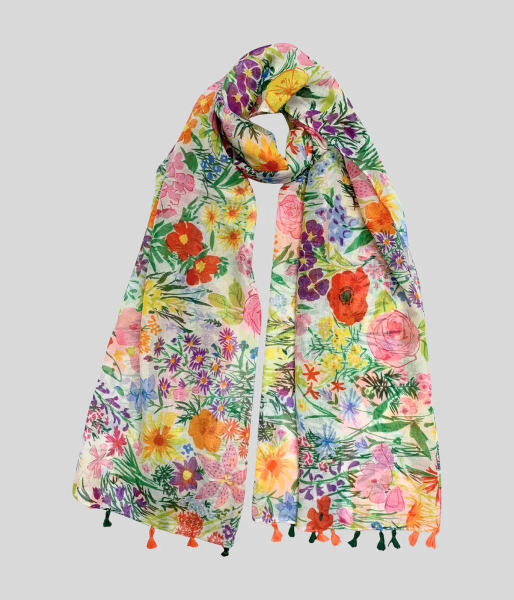 Flower Print Tasselled Edge Scarf - Image 2
