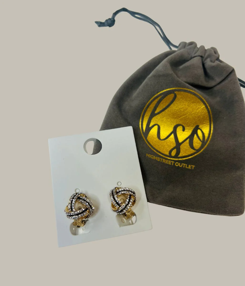 Gold Diamante Knot Clip On Earrings - Image 4