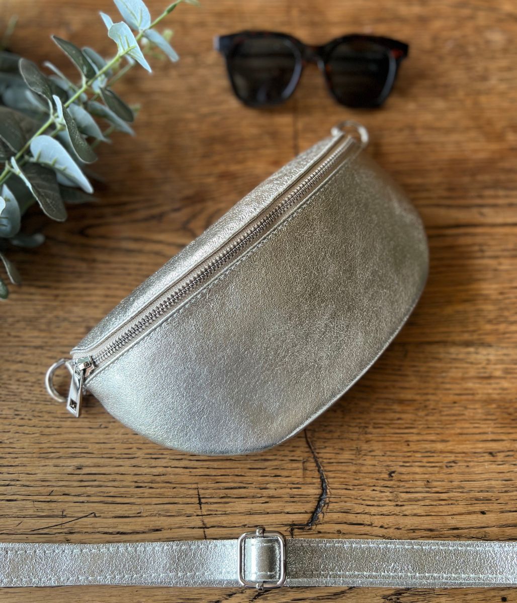 Gold Leather Sling Crossbody Bag - Image 7