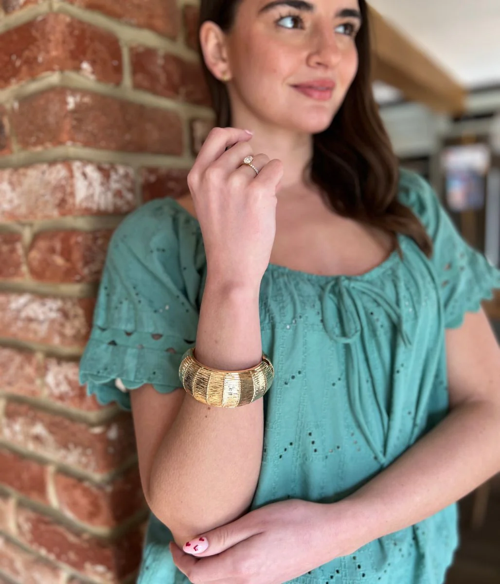 Green Broderie Short Sleeve Ric Rac Top - Image 6