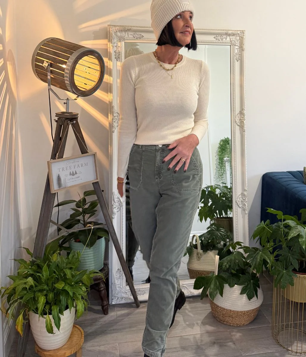 Green Cord Tapered Leg Trousers - Image 3
