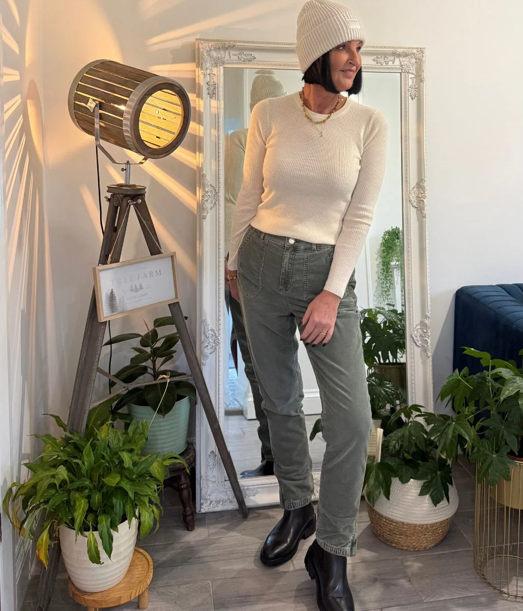 Green Cord Tapered Leg Trousers - Image 7