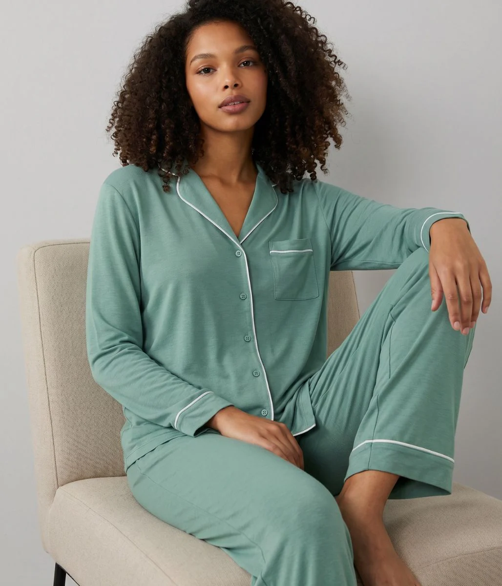 Green Cotton Modal Revere Pyjama Set