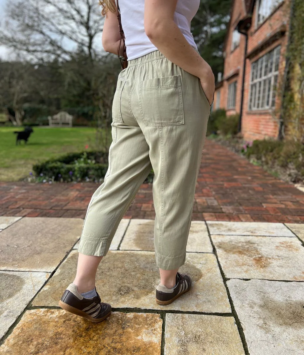 Green Cropped Barrel Tencel Trousers - Image 5