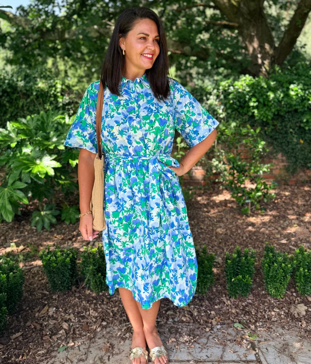 Green Floral Midi Shirt Dress