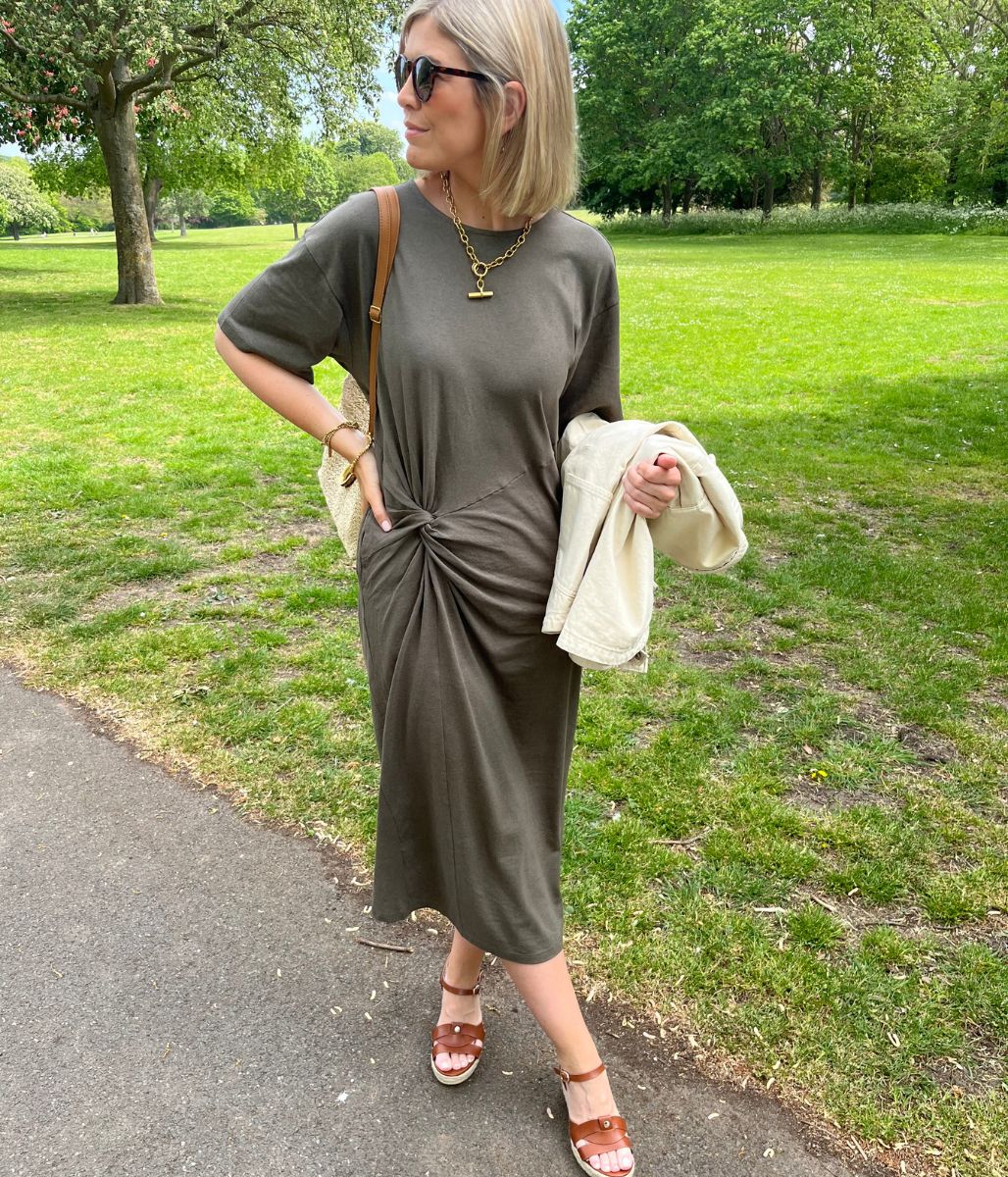 Khaki Jersey Twist T-Shirt Dress