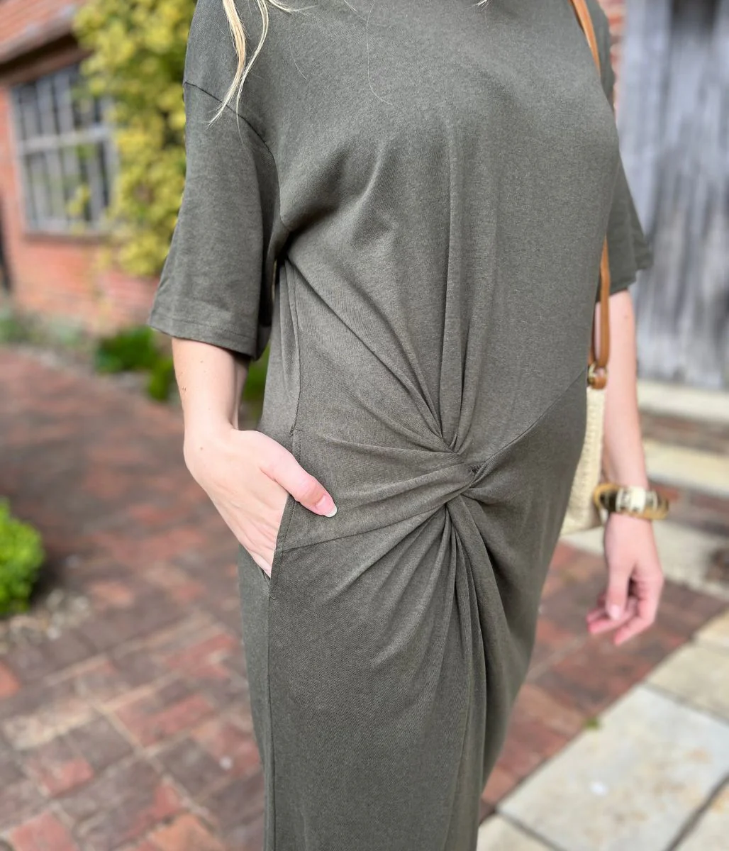 Khaki Jersey Twist T-Shirt Dress - Image 10