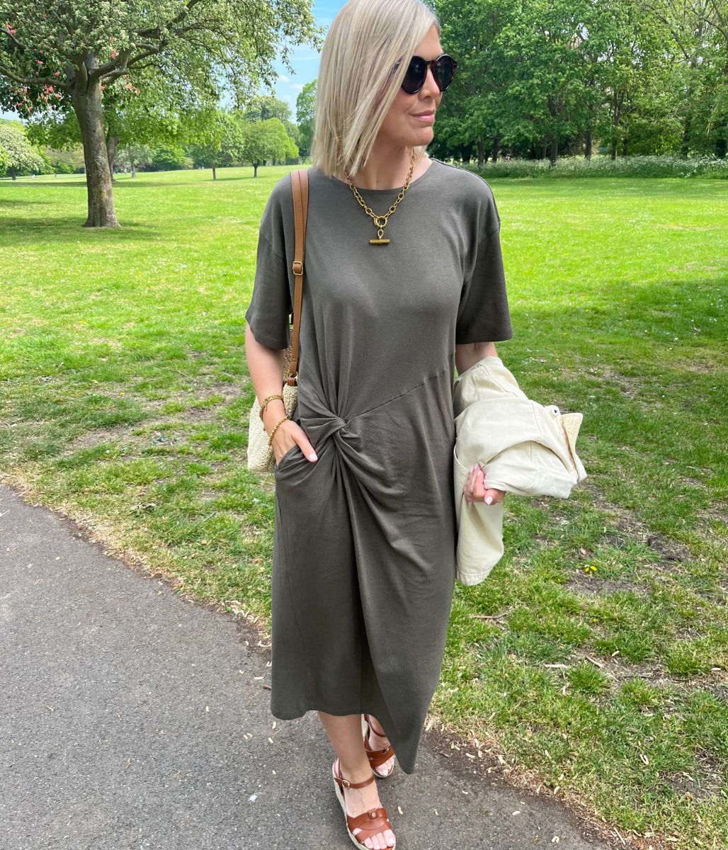 Khaki Jersey Twist T-Shirt Dress - Image 2