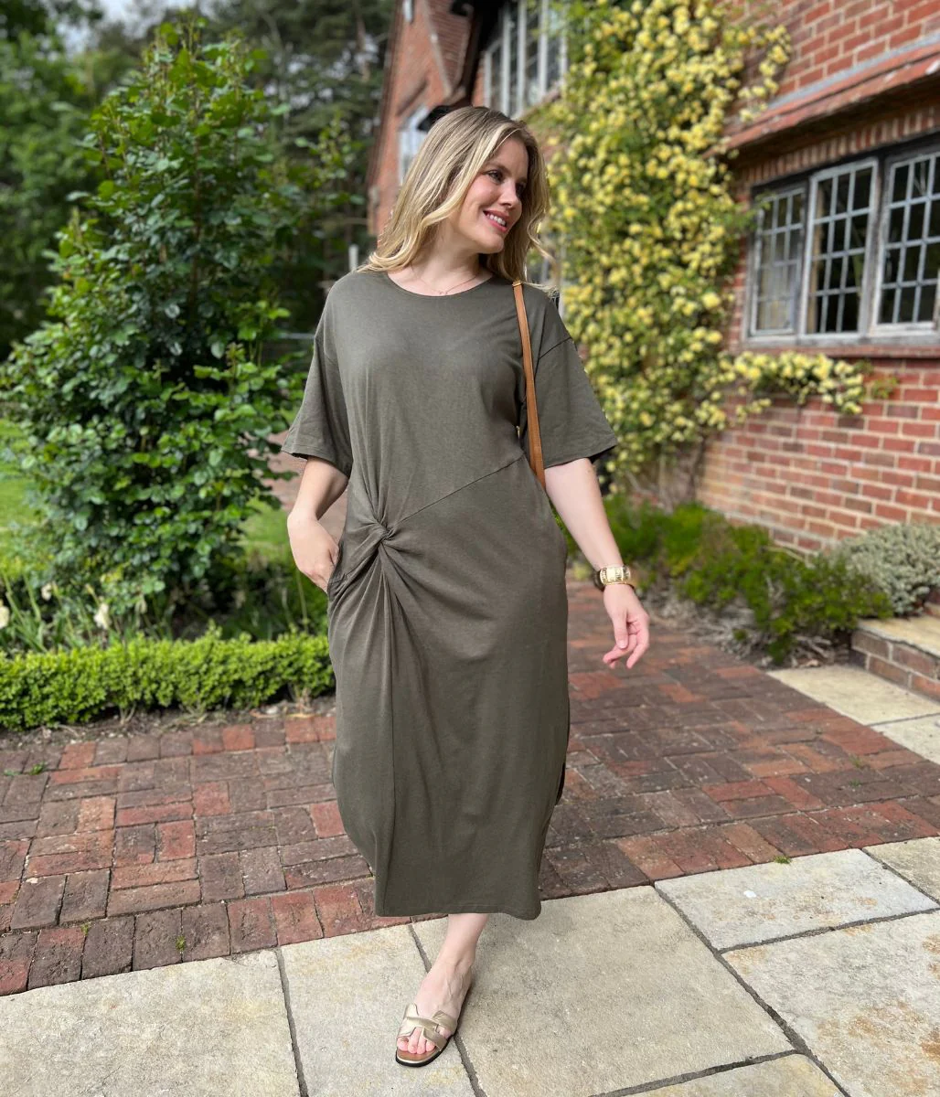 Khaki Jersey Twist T-Shirt Dress - Image 3