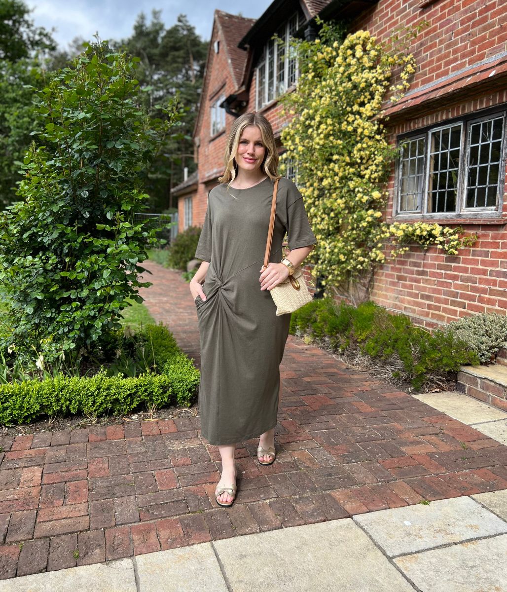 Khaki Jersey Twist T-Shirt Dress - Image 4