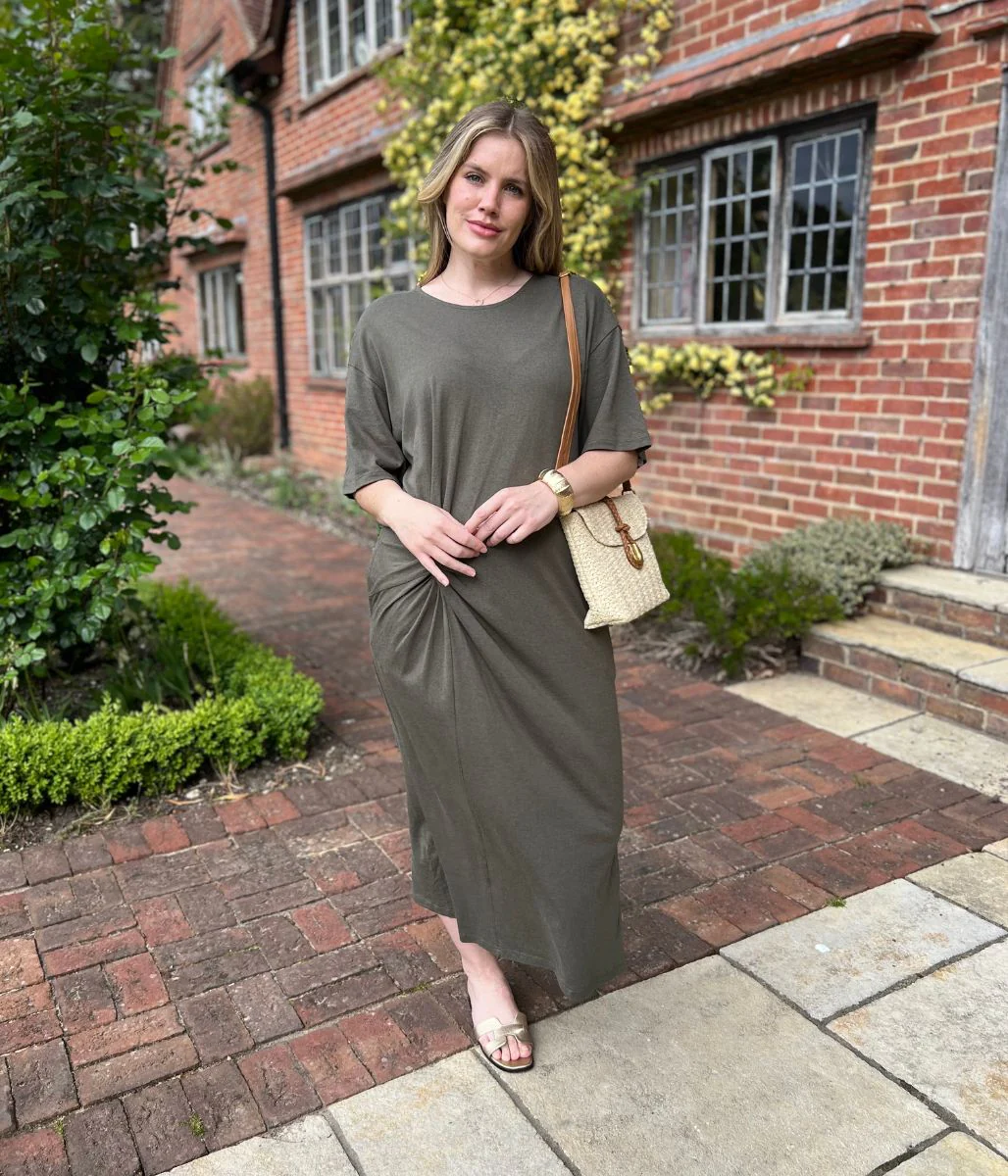 Khaki Jersey Twist T-Shirt Dress - Image 5