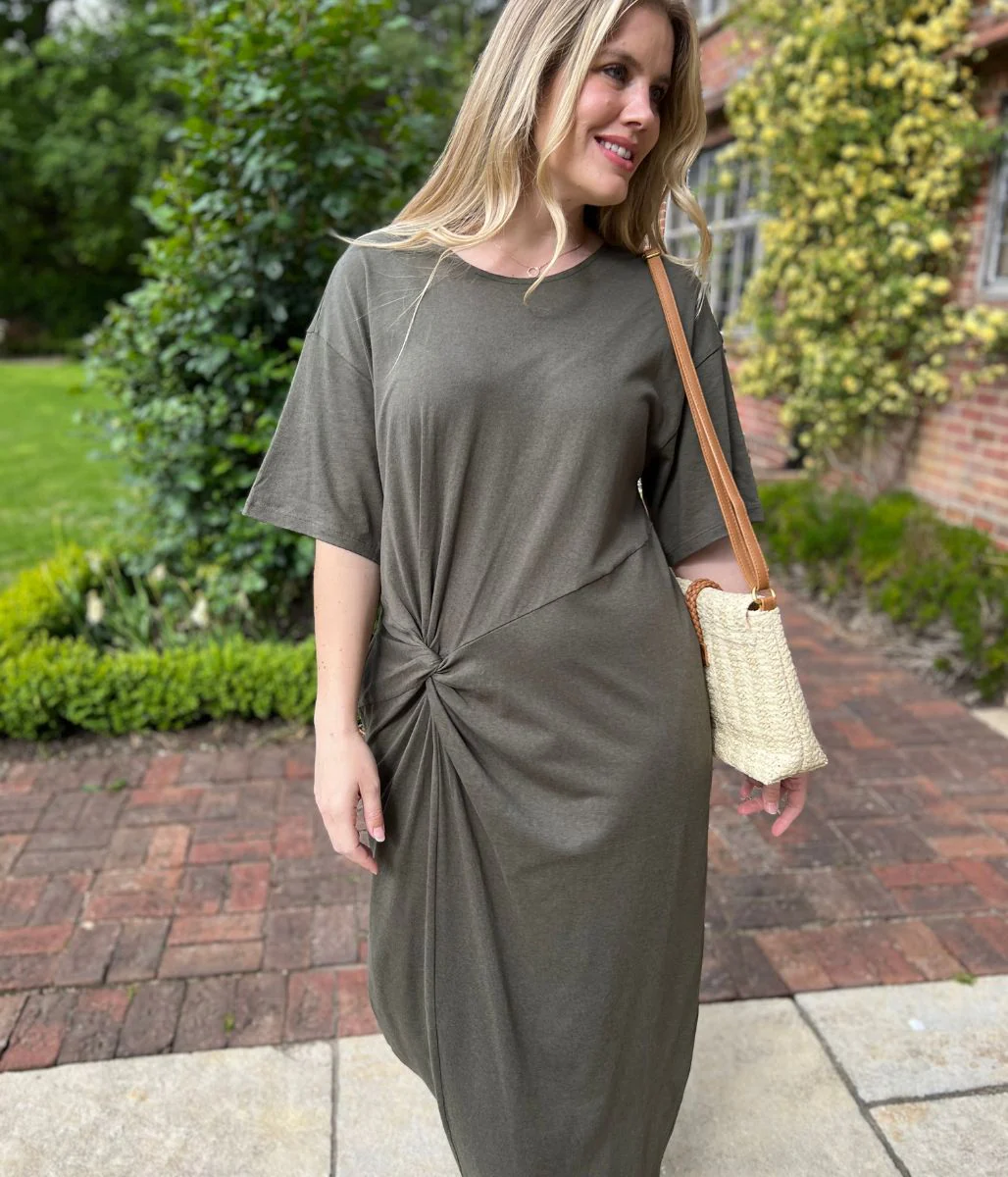 Khaki Jersey Twist T-Shirt Dress - Image 8
