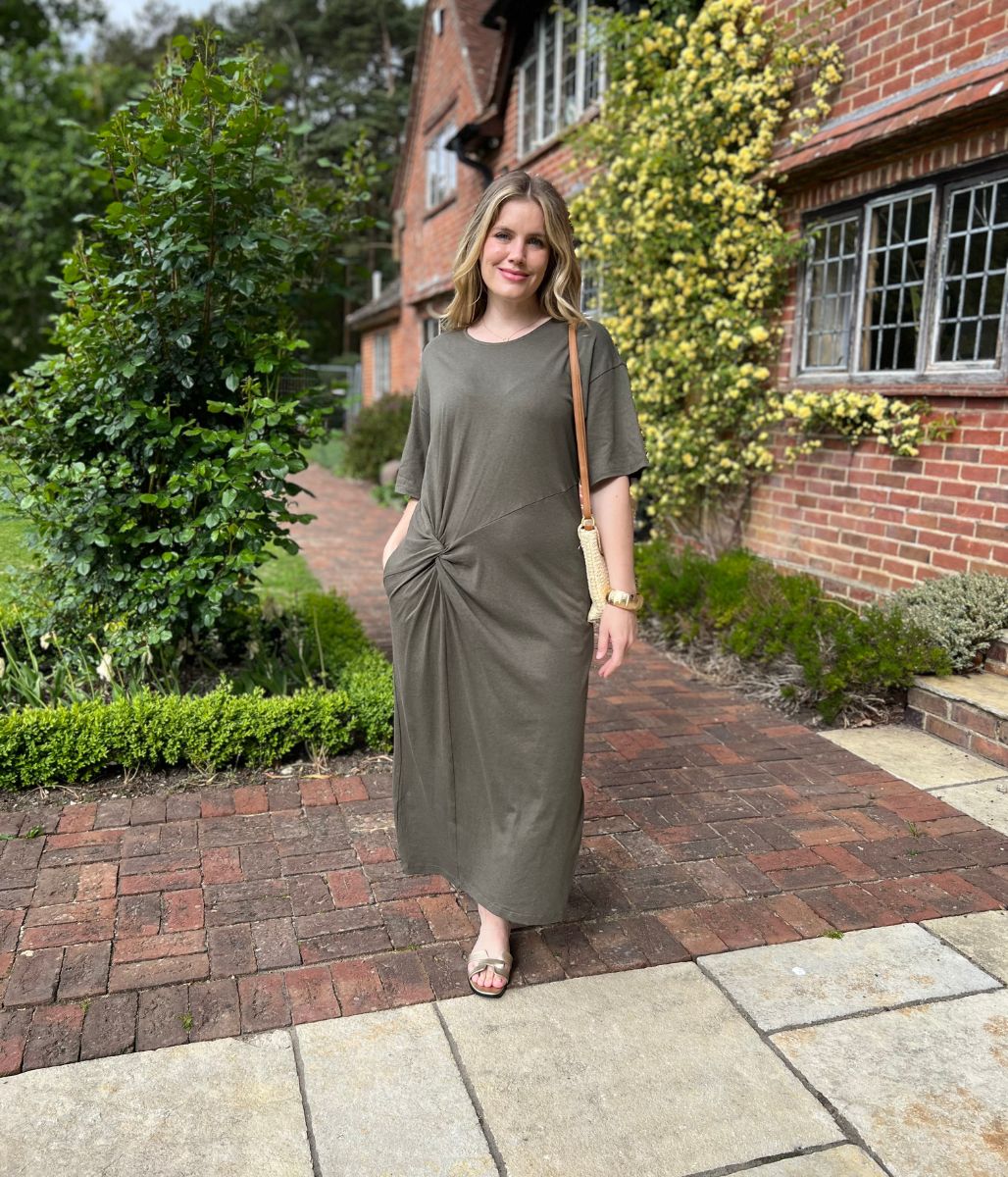 Khaki Jersey Twist T-Shirt Dress - Image 9