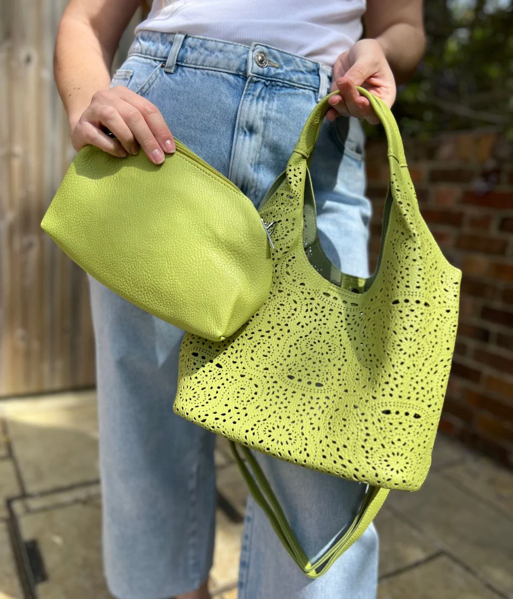 Green Lace Pattern Tote Handbag - Image 3